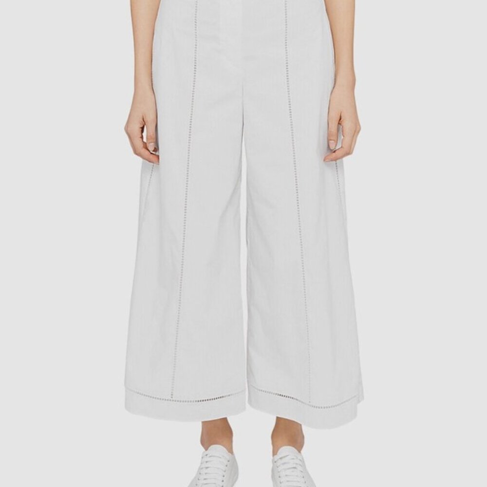 New Theory White Embroidered Eyelet Wide Leg Culotte Pants